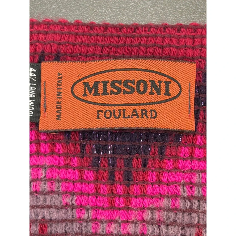 Missoni Foulard‎ Wool Mohair Blend Pink Chevron Fringe Scarf Vibrant Lightweight